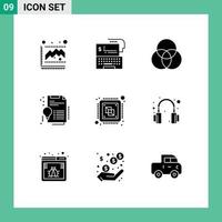 paquete de iconos vectoriales de stock de 9 signos y símbolos de línea para la solución de chip certificado de invención en línea elementos de diseño vectorial editables vector