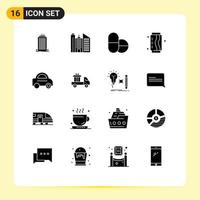 Group of 16 Modern Solid Glyphs Set for delivery vehicle tablets car food Editable Vector Design Elements