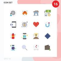 16 User Interface Flat Color Pack of modern Signs and Symbols of app click study bank home Editable Pack of Creative Vector Design Elements