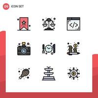 Pictogram Set of 9 Simple Filledline Flat Colors of time medical coding news communication Editable Vector Design Elements