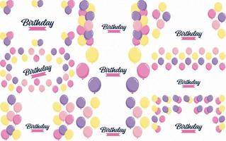 Happy Birthday in a playful. hand-drawn font with a background of balloons and confetti. vector