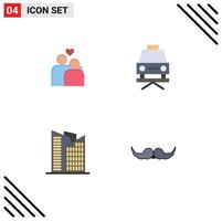 Pictogram Set of 4 Simple Flat Icons of couple skyscraper heart repair hipster Editable Vector Design Elements