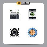 Group of 4 Modern Filledline Flat Colors Set for computer play keyboard e learning energy Editable Vector Design Elements