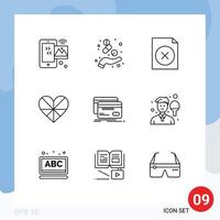 Pack of 9 Modern Outlines Signs and Symbols for Web Print Media such as gift like health love file Editable Vector Design Elements