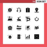 Pack of 16 creative Solid Glyphs of landscape location clothes navigation map Editable Vector Design Elements