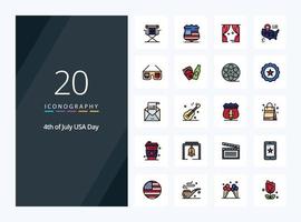 20 icono de línea de EE. UU. para presentación vector