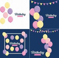 Happy Birthday text with a chalkboard-style background and hand-drawn elements such as streamers and balloons. vector