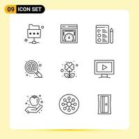 User Interface Pack of 9 Basic Outlines of screen leaf job four zoom Editable Vector Design Elements