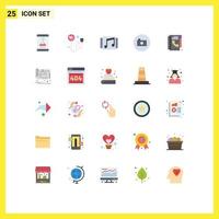 Pictogram Set of 25 Simple Flat Colors of multimedia media romance camera song Editable Vector Design Elements