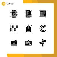 9 Universal Solid Glyphs Set for Web and Mobile Applications e counter pendulum commerce equalizer Editable Vector Design Elements