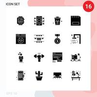 Universal Icon Symbols Group of 16 Modern Solid Glyphs of server download hardware garbage gadget computers Editable Vector Design Elements