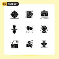 9 User Interface Solid Glyph Pack of modern Signs and Symbols of pacifier baby smart phone nipple management Editable Vector Design Elements