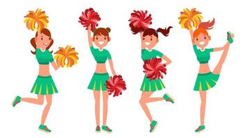 Cheerleader Girls Vector. In Action. Sport Fan Uniform. Football Support Female. Cartoon Character Illustration vector