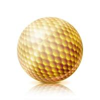Gold Golf Ball. 3D Realistic Vector Illustration. Isolated On White Background.
