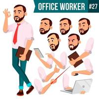 Office Worker Vector. Face Emotions, Various Gestures. Business Human. Smiling Manager, Servant, Workman, Officer. Flat Character Illustration vector
