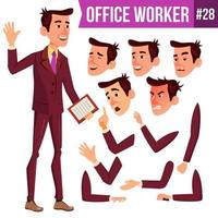 Office Worker Vector. Face Emotions, Various Gestures. Businessman Person. Smiling Executive, Servant, Workman, Officer. Isolated Character Illustration vector