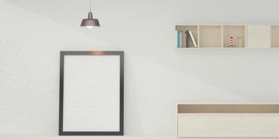 Picture frame mockups in room and shelves empty frame inside building and decorations 3D illustrations photo
