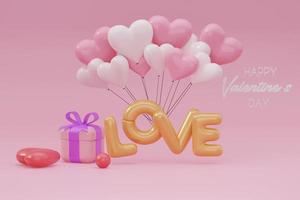 Happy Valentine's Day banner or background with pink heart balloon. 3d rendering photo