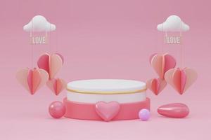 Valentines day podium surrounded by hanging hearts.3d rendering photo