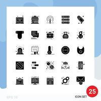 Universal Icon Symbols Group of 25 Modern Solid Glyphs of bath hosting learining server database Editable Vector Design Elements