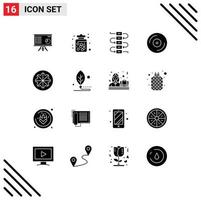 Group of 16 Solid Glyphs Signs and Symbols for studio cd candy jar virtuoso music Editable Vector Design Elements