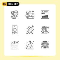 Pack of 9 creative Outlines of hospital care analytics mobile application right Editable Vector Design Elements