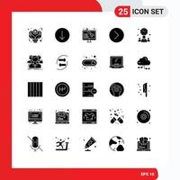 25 User Interface Solid Glyph Pack of modern Signs and Symbols of meeting multimedia coding media player next Editable Vector Design Elements