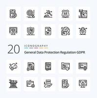 paquete de iconos de línea 20 gdpr como ley de privacidad de datos bloqueados vector