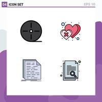 paquete de 4 modernos signos y símbolos de colores planos de línea rellena para medios de impresión web, como dispositivos, tecnología de codificación, amor, programación, elementos de diseño de vectores editables