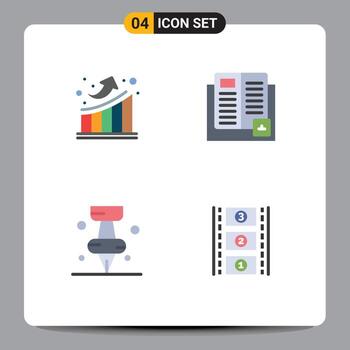 Set of 4 Modern UI Icons Symbols Signs for graph education up knowledge pi Editable Vector Design Elements