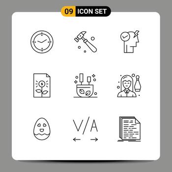 9 Universal Outlines Set for Web and Mobile Applications incense investment mind finance business Editable Vector Design Elements