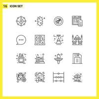 Group of 16 Outlines Signs and Symbols for mobile design chemistry responsive finance Editable Vector Design Elements