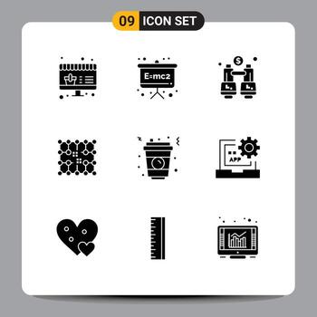 Set of 9 Modern UI Icons Symbols Signs for glass material explore grid connection Editable Vector Design Elements