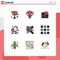 9 User Interface Filledline Flat Color Pack of modern Signs and Symbols of decoration balloon wallet making personal Editable Vector Design Elements