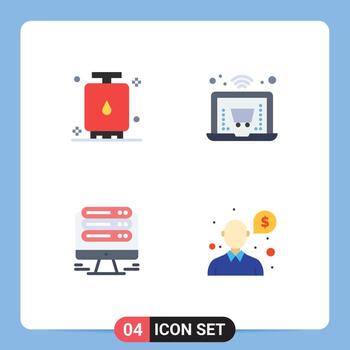 4 iconos planos universales establecidos para aplicaciones web y móviles cocinar servidor poder compras web elementos de diseño vectorial editables vector