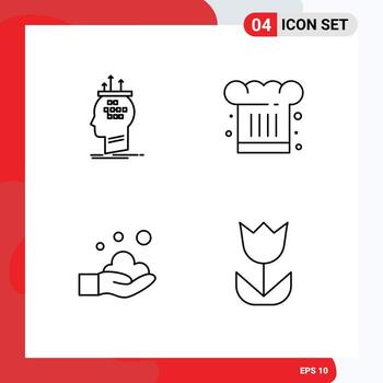 conjunto de línea de interfaz móvil de 4 pictogramas de algoritmo restaurante proceso chef elementos de diseño vectorial editables a mano vector