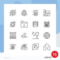 Set of 16 Modern UI Icons Symbols Signs for business report protein graph data Editable Vector Design Elements