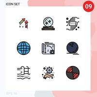 Pack of 9 Modern Filledline Flat Colors Signs and Symbols for Web Print Media such as app web star arrow perspective Editable Vector Design Elements