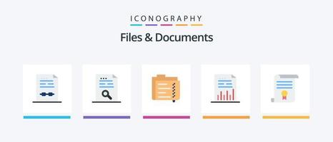 Files And Documents Flat 5 Icon Pack Including document. analytics. file. folder. document. Creative Icons Design vector