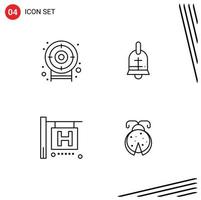 Mobile Interface Line Set of 4 Pictograms of darts vacation ball holiday bug Editable Vector Design Elements