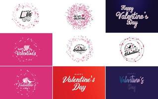 Happy Valentine's Day greeting card template with a floral theme and a pink color scheme vector