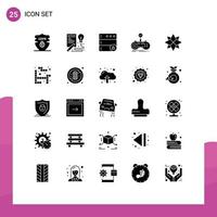 Pack of 25 Modern Solid Glyphs Signs and Symbols for Web Print Media such as holiday gaming database gamepad controller Editable Vector Design Elements