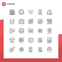 25 User Interface Line Pack of modern Signs and Symbols of technology protection ornament locked romance Editable Vector Design Elements