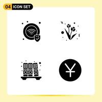 4 Universal Solid Glyphs Set for Web and Mobile Applications protection yuan flower archive yen Editable Vector Design Elements