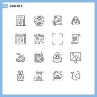 Universal Icon Symbols Group of 16 Modern Outlines of browser security business padlock law Editable Vector Design Elements