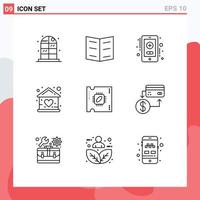 Pictogram Set of 9 Simple Outlines of processor chip microchip online cpu home Editable Vector Design Elements