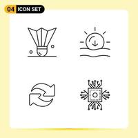 Set of 4 Modern UI Icons Symbols Signs for badminton refresh shuttlecock sun rotate Editable Vector Design Elements