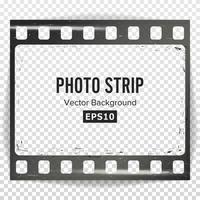 Photo Strip Vector. Realistic Empty Frame Strip Blank. Grunge Scratched Template Isolated On Transparent Background.
