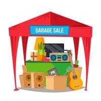 Garage Sale Vector. Sale Items. Preparing A Yard Sale. Isolated Flat Cartoon Character Illustration vector