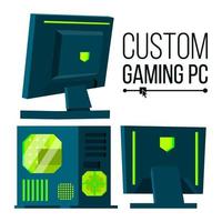 vector de pc de juego personalizado. computadora personal moderna hecha a la medida. hermoso diseño de estuche líquido de línea dura. ilustración plana aislada